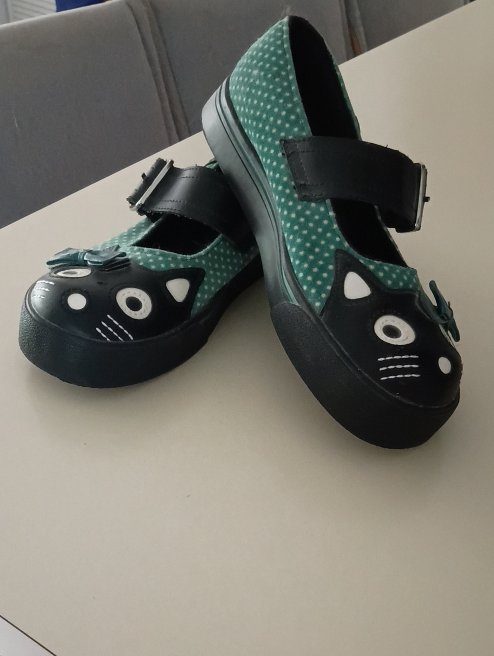 Women's Green Polka Mary Jane Sneakers with Cat Accent